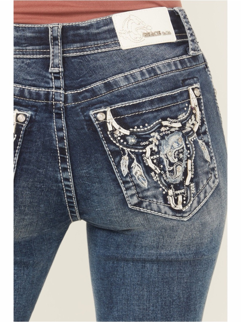 GRACE IN LA WOMEN'S MID RISE EMBROIDERED BOOTCUT STRETCH DENIM JEANS Size 30